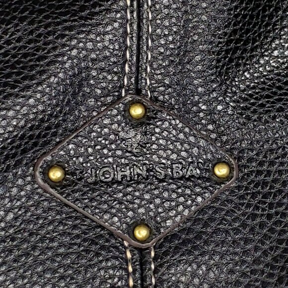 St. Johns Bay Black Faux Leather Tote Bag With Braided Handles & Tassel Accent - Picture 3 of 13